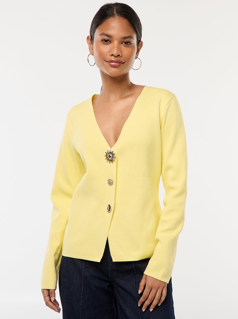 Gilet côtelé à manches longues Jaune - Kiabi