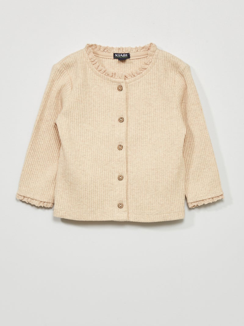 Gilet côtelé avec dentelle Beige - Kiabi
