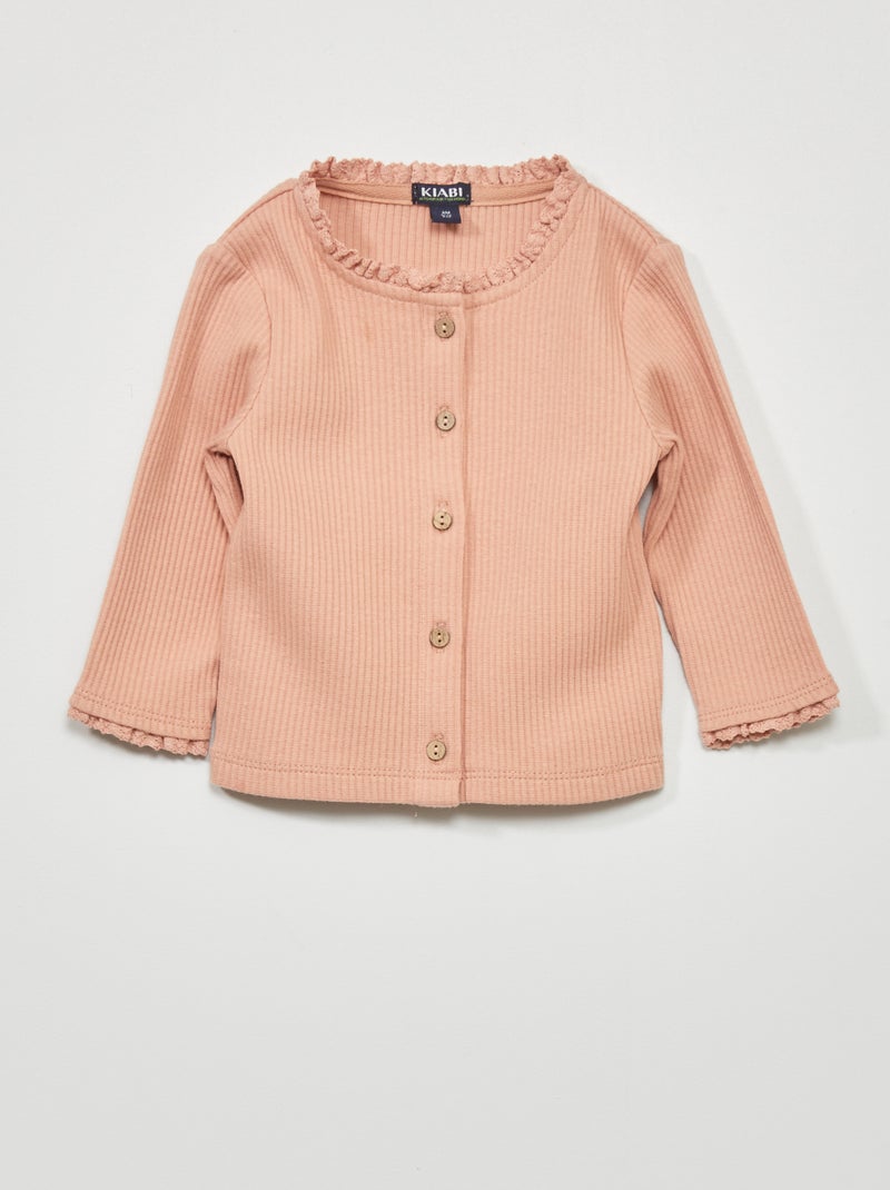 Gilet côtelé avec dentelle Rose - Kiabi
