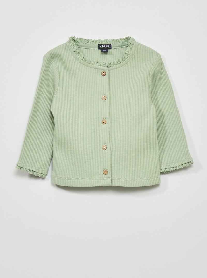 Gilet côtelé avec dentelle Vert - Kiabi