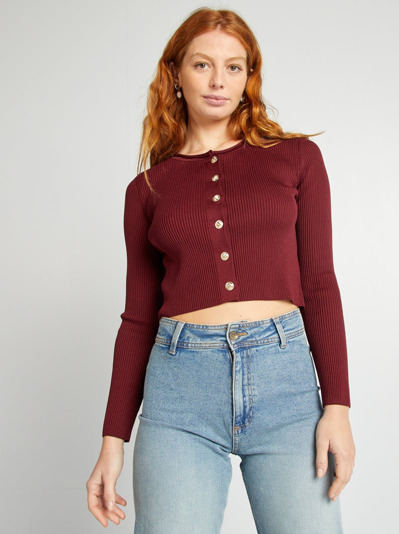 Gilet côtelé crop top Bordeaux - Kiabi