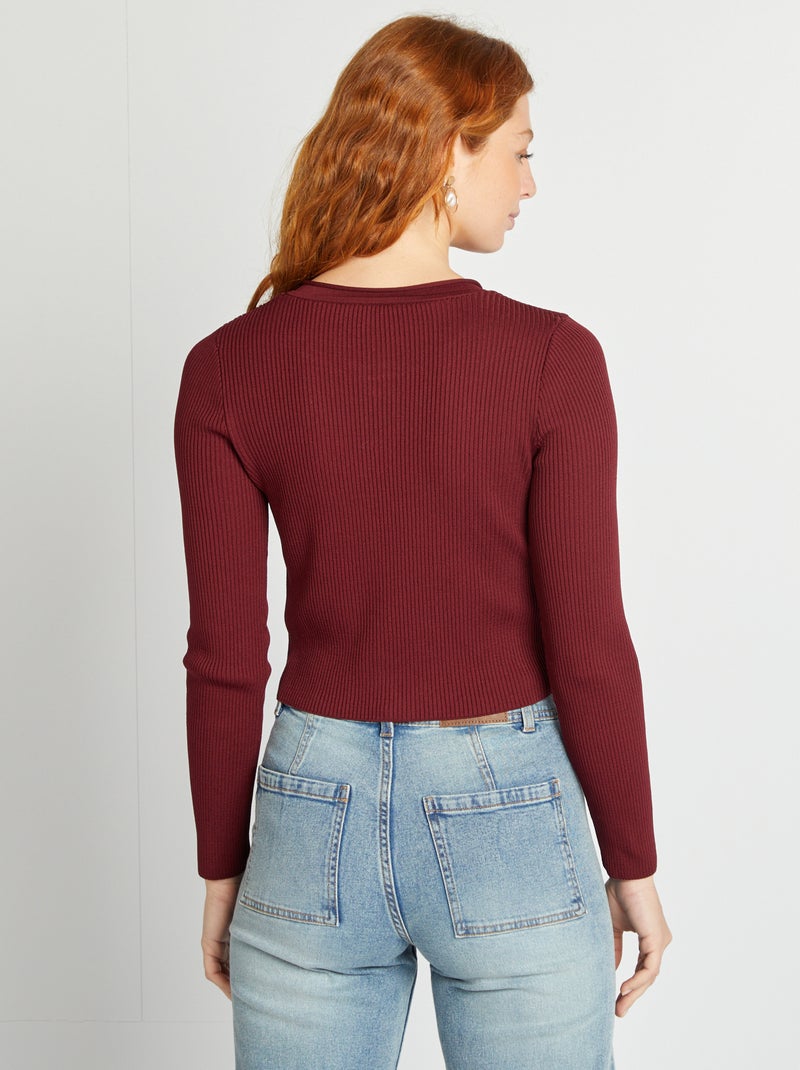Gilet côtelé crop top Bordeaux - Kiabi
