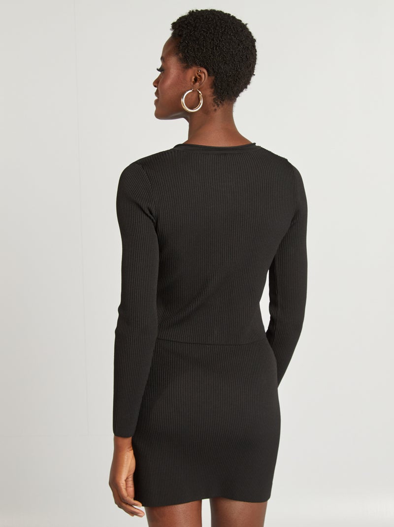 Gilet côtelé crop top noir - Kiabi