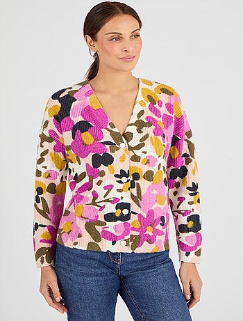 Gilet côtelé imprimé fleurs - Damart