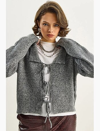 Gilet côtelé oversize à col v et fermeture à nouer lucci