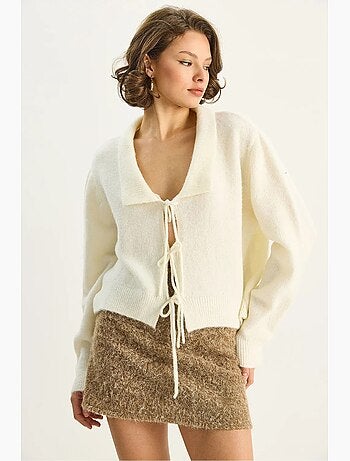 Gilet côtelé oversize à col v et fermeture à nouer lucci