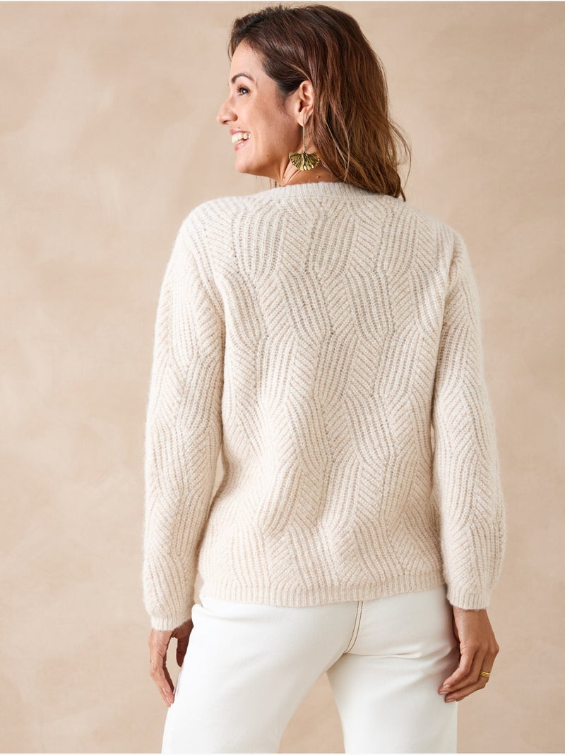 Gilet côtes perlées avec laine - DAXON Ecru - Kiabi