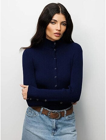 Gilet coupe ajustée à col roulé mi-long et fermeture boutonnée mixray