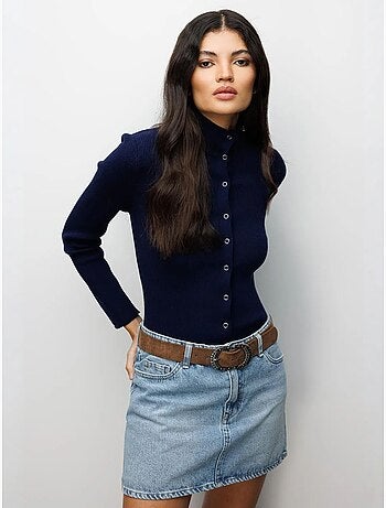 Gilet coupe ajustée à col roulé mi-long et fermeture boutonnée mixray