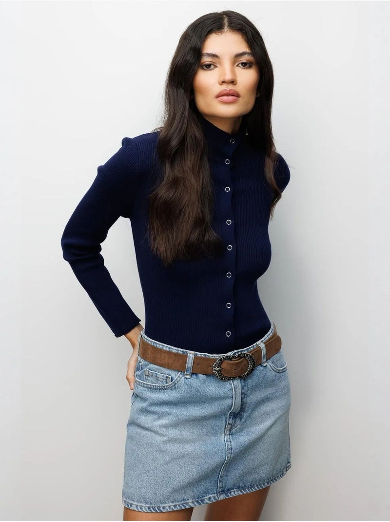Gilet coupe ajustée à col roulé mi-long et fermeture boutonnée mixray Bleu marine - Kiabi