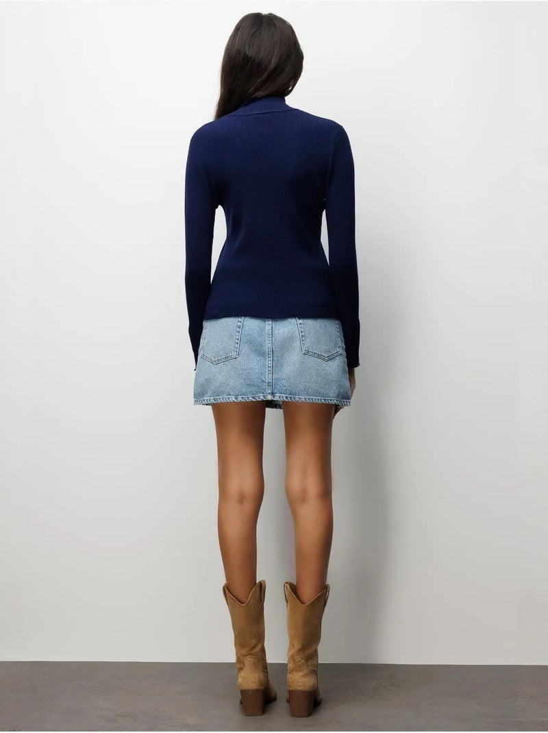 Gilet coupe ajustée à col roulé mi-long et fermeture boutonnée mixray Bleu marine - Kiabi