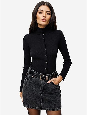 Gilet coupe ajustée à col roulé mi-long et fermeture boutonnée mixray