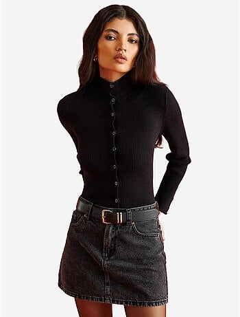 Gilet coupe ajustée à col roulé mi-long et fermeture boutonnée mixray