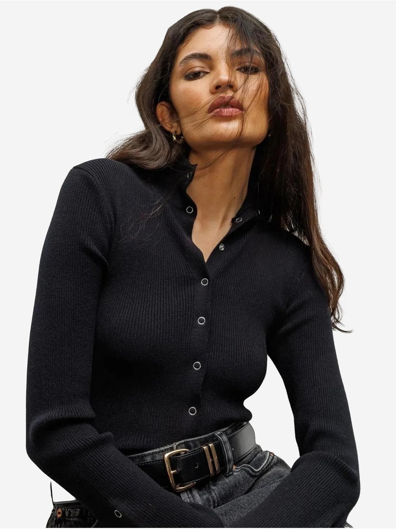 Gilet coupe ajustée à col roulé mi-long et fermeture boutonnée mixray Noir - Kiabi