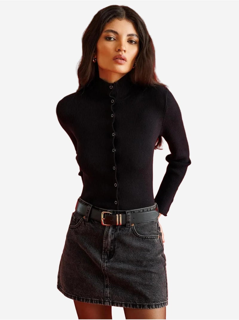 Gilet coupe ajustée à col roulé mi-long et fermeture boutonnée mixray Noir - Kiabi