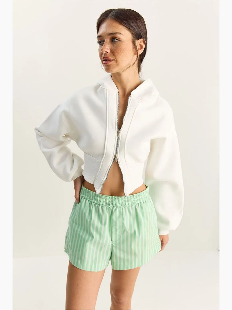 Gilet court à capuche , coupe ajustée, en maille côtelée lucci Blanc - Kiabi