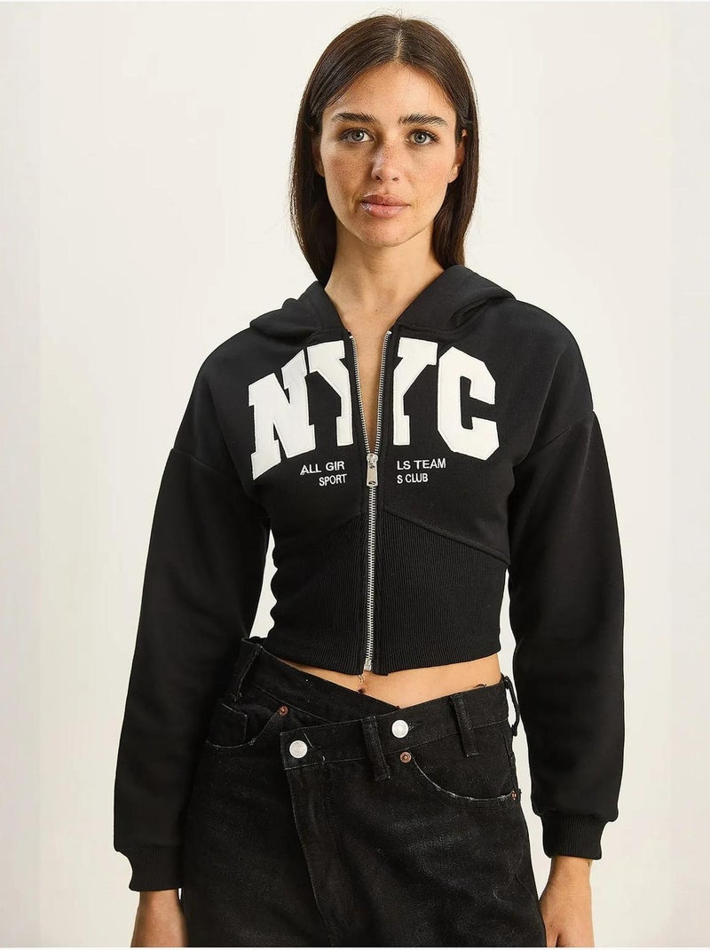 Gilet court à capuche imprimé lucci Noir - Kiabi