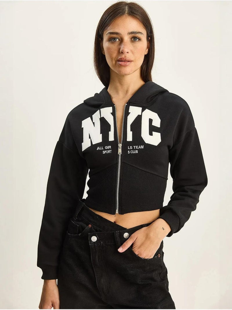 Gilet court à capuche imprimé lucci Noir - Kiabi