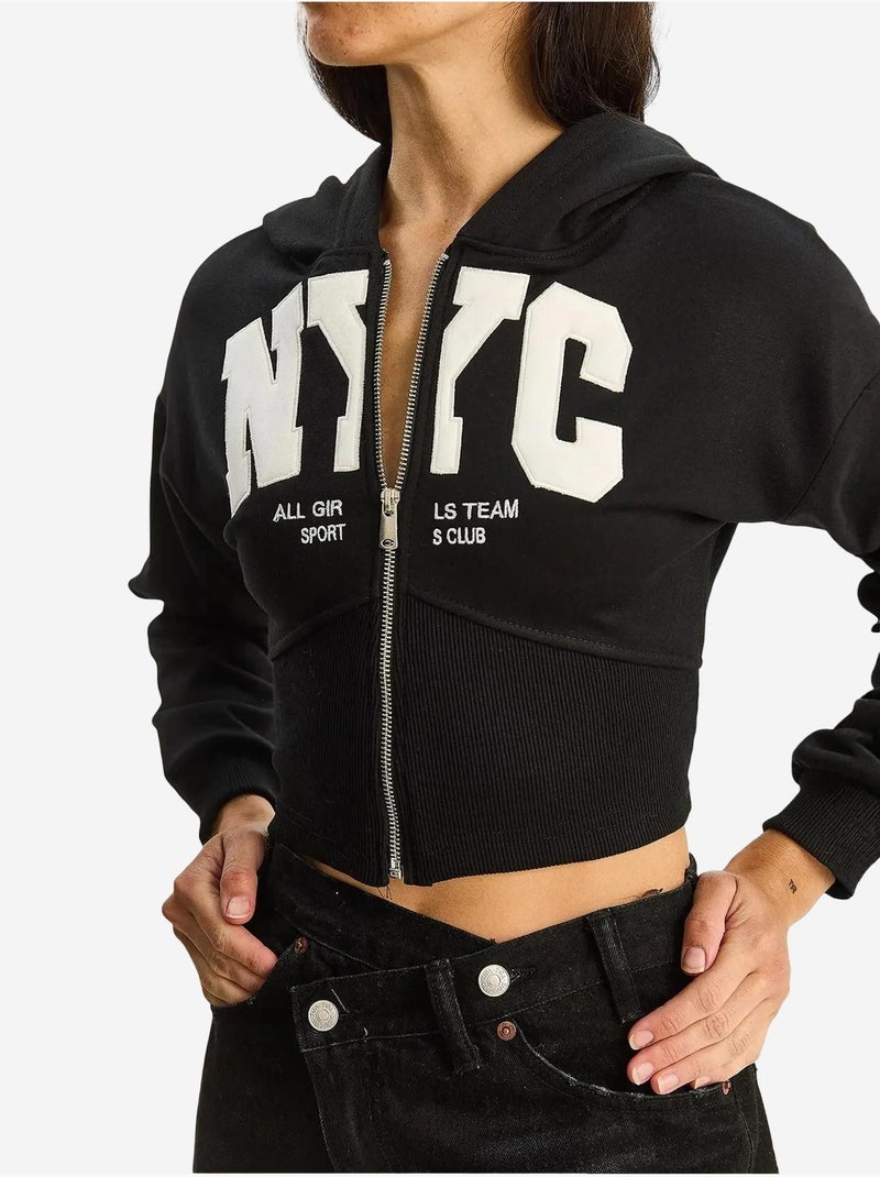 Gilet court à capuche imprimé lucci Noir - Kiabi
