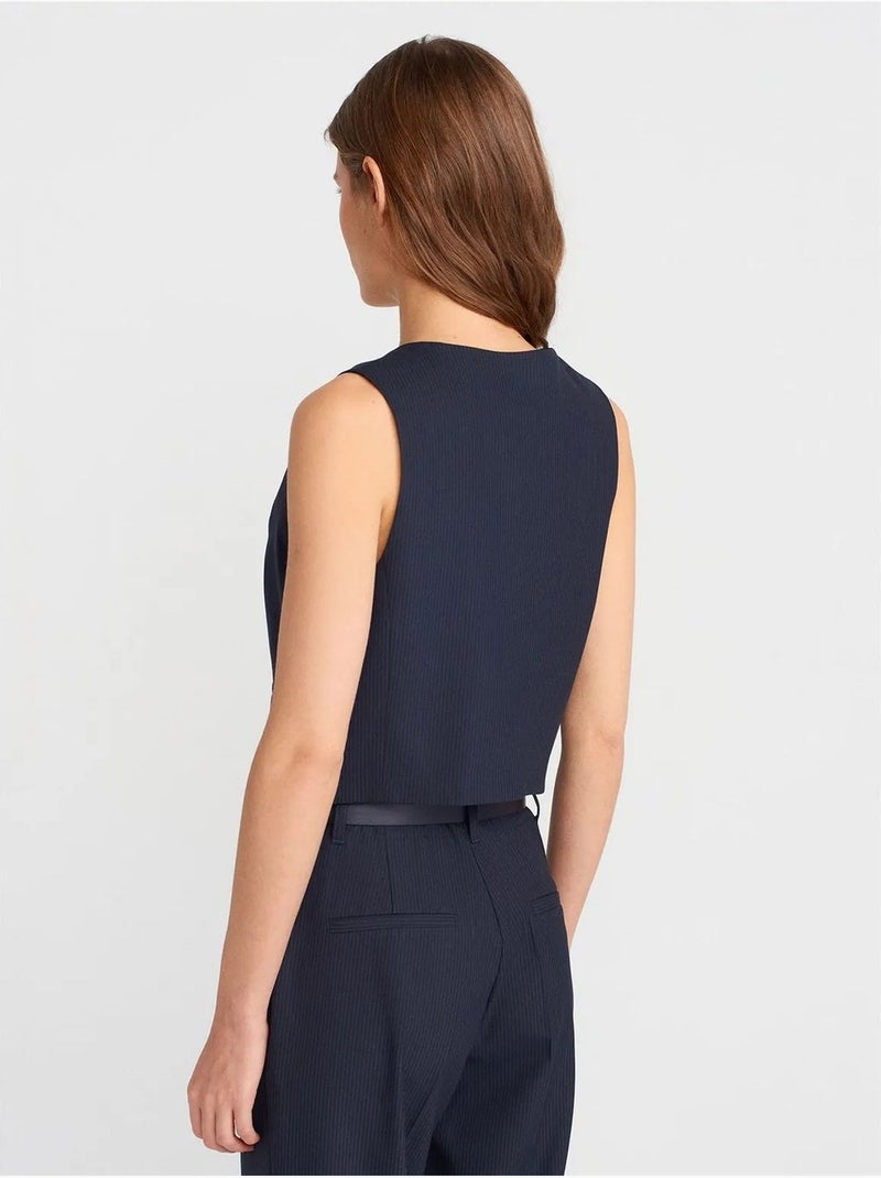 Gilet court à col v et boutons dilvin Bleu marine - Kiabi