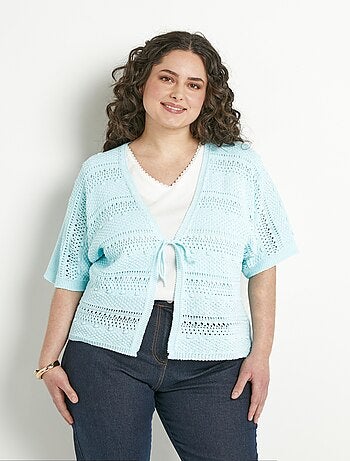 Gilet court ajouré col V à nouer manches courtes - Afibel