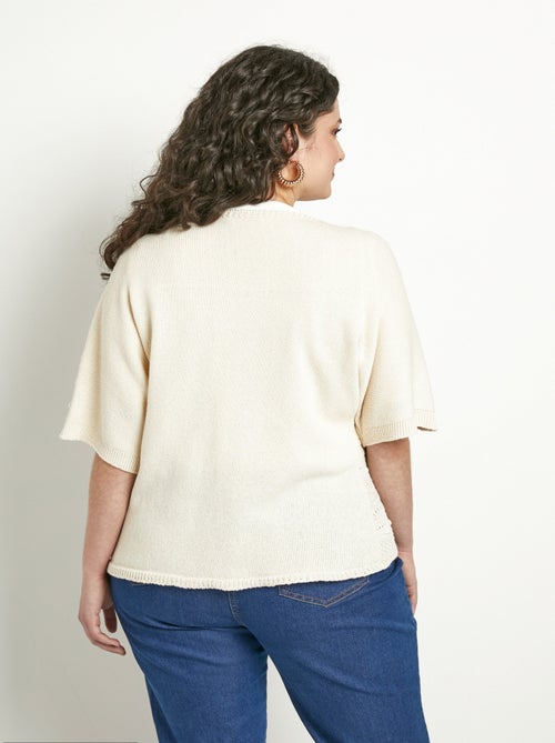 Gilet court ajouré col V à nouer manches courtes - Kiabi