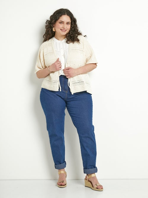 Gilet court ajouré col V à nouer manches courtes - Kiabi