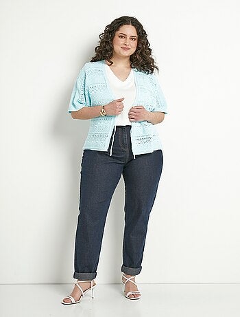 Gilet court ajouré col V à nouer manches courtes