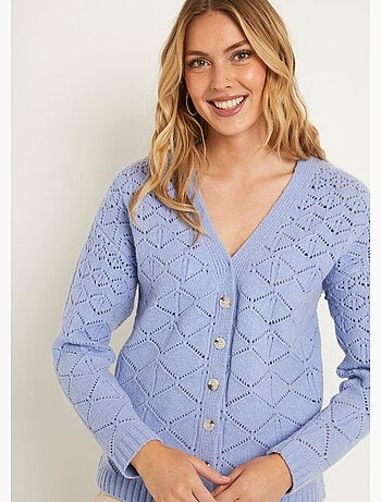 Gilet court ajouré col V boutonné uni - Afibel