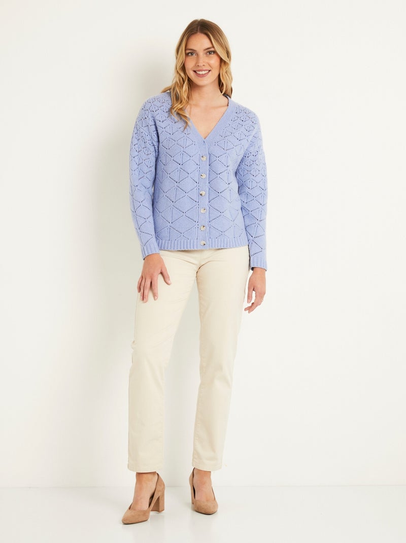 Gilet court ajouré col V boutonné uni - Afibel Bleu - Kiabi
