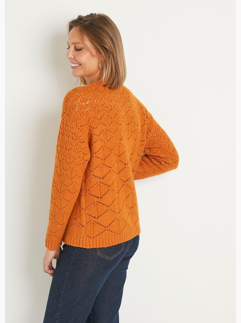 Gilet court ajouré col V boutonné uni - Afibel Marron caramel - Kiabi