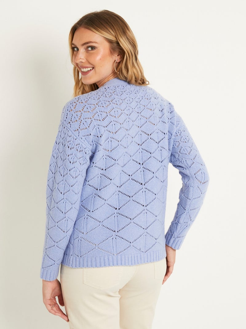 Gilet court ajouré col V boutonné uni Bleu - Kiabi