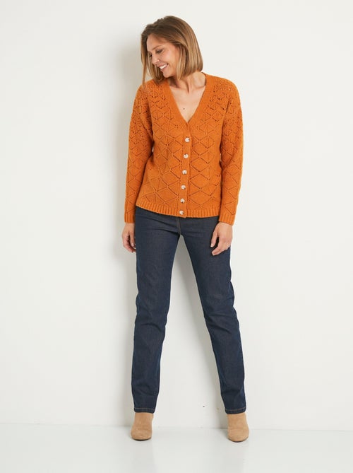 Gilet court ajouré col V boutonné uni - Kiabi