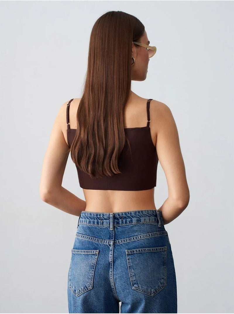 Gilet court ajusté en tencel pour femme dilvin Marron chocolat - Kiabi