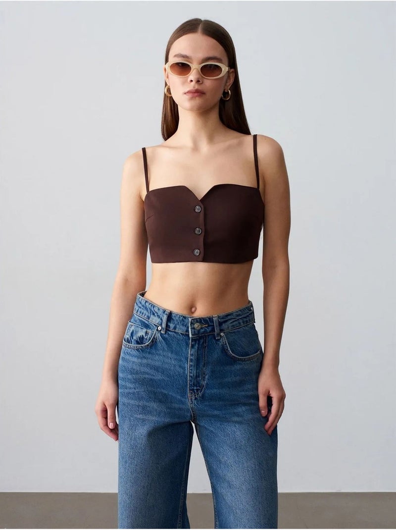 Gilet court ajusté en tencel pour femme dilvin Marron chocolat - Kiabi