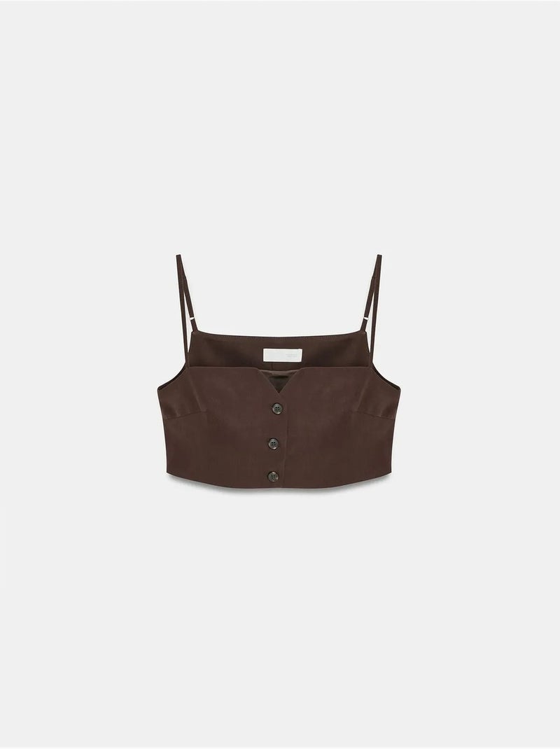Gilet court ajusté en tencel pour femme dilvin Marron chocolat - Kiabi