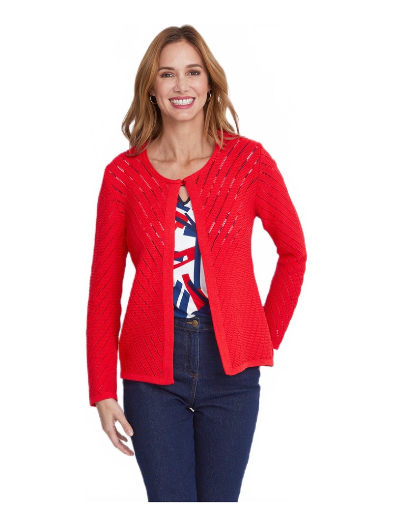 Gilet court boléro maille ajourée Rouge - Kiabi