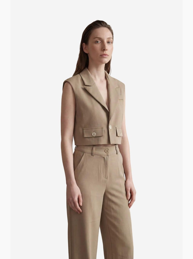Gilet court boutonné à col de veste my fashion Camel - Kiabi