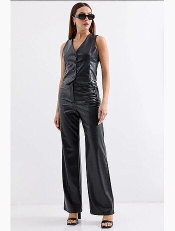 Gilet court boutonné à col en v en similicuir bdart