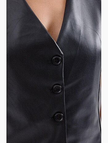 Gilet court boutonné à col en v en similicuir bdart