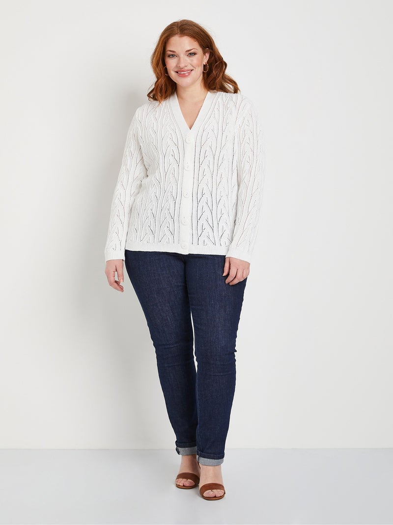 Gilet court boutonné ajouré - Afibel Blanc - Kiabi