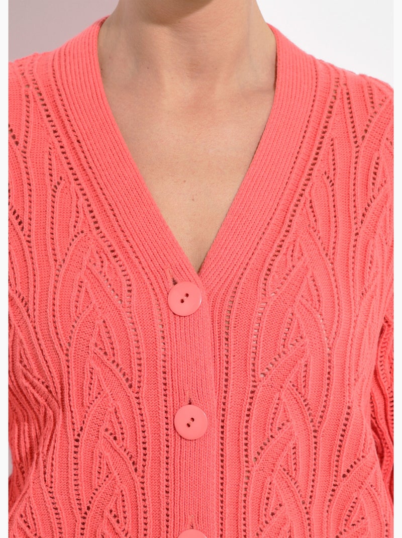 Gilet court boutonné ajouré - Afibel Corail - Kiabi