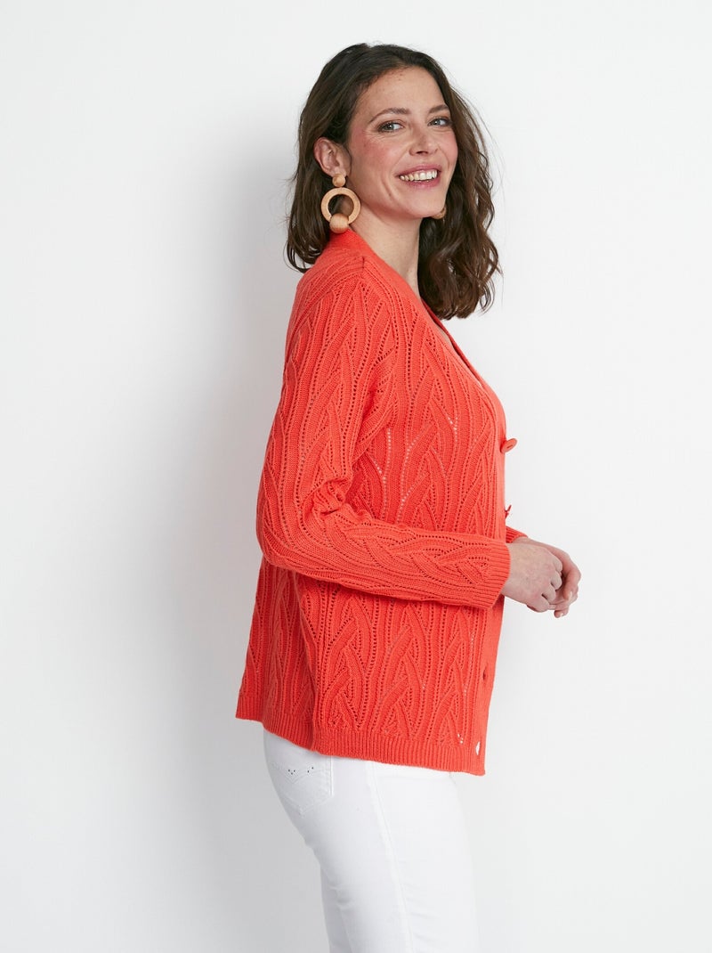 Gilet court boutonné ajouré - Afibel Orange - Kiabi
