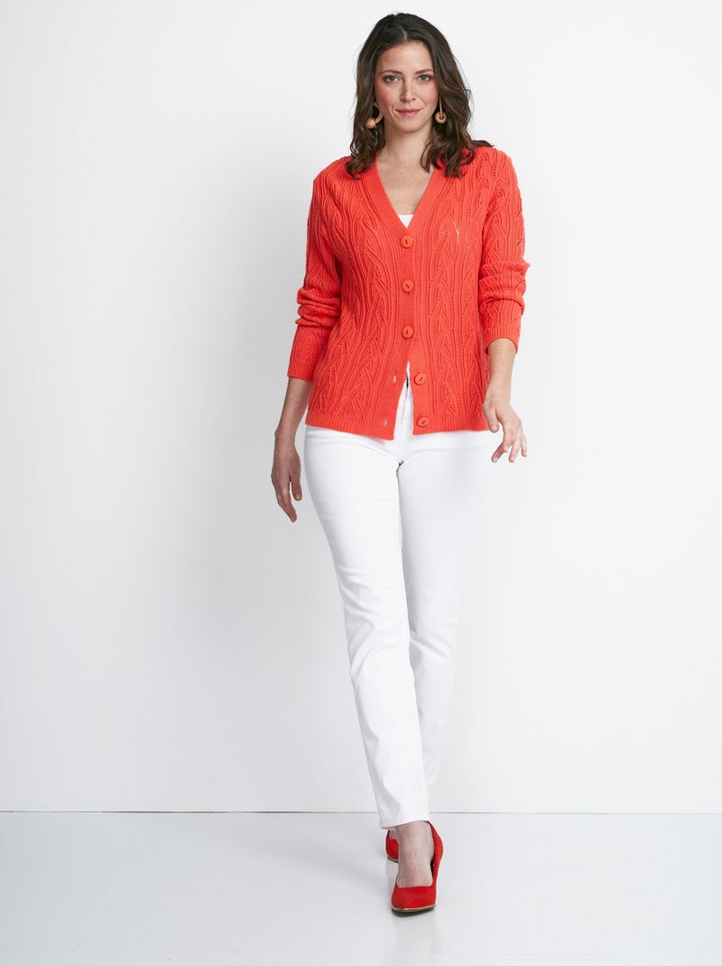 Gilet court boutonné ajouré - Afibel Orange - Kiabi