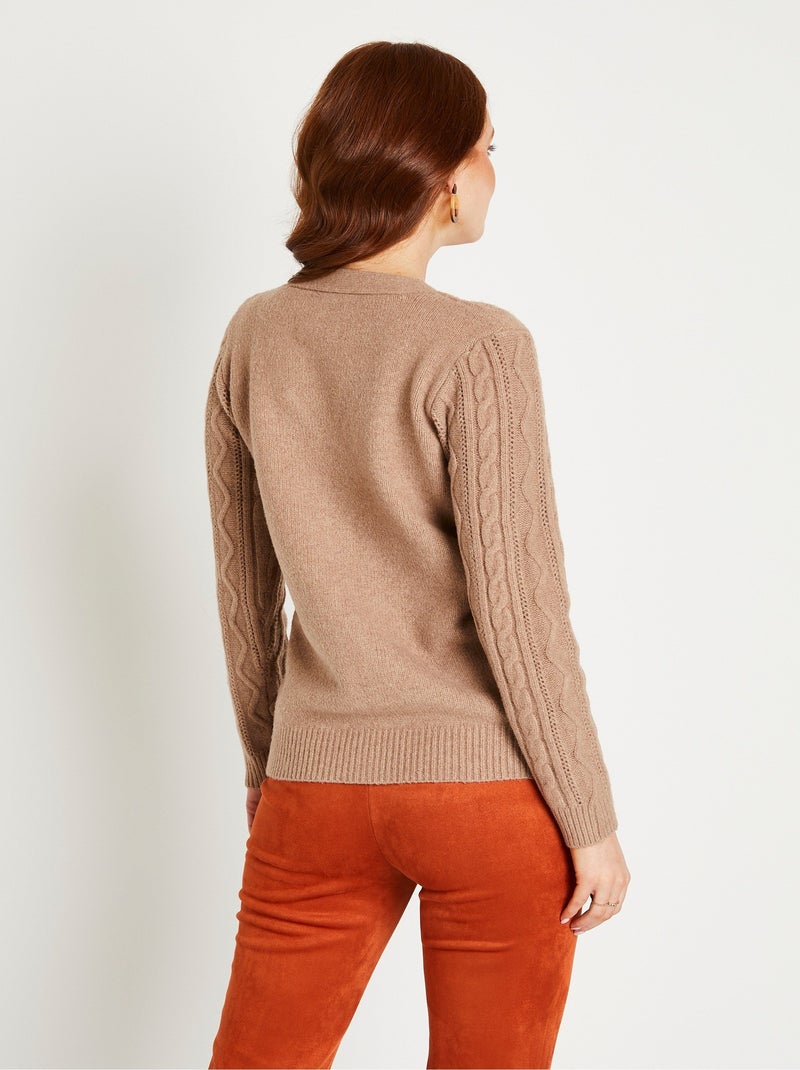 Gilet court boutonné col v maille torsades - afibel Taupe - Kiabi