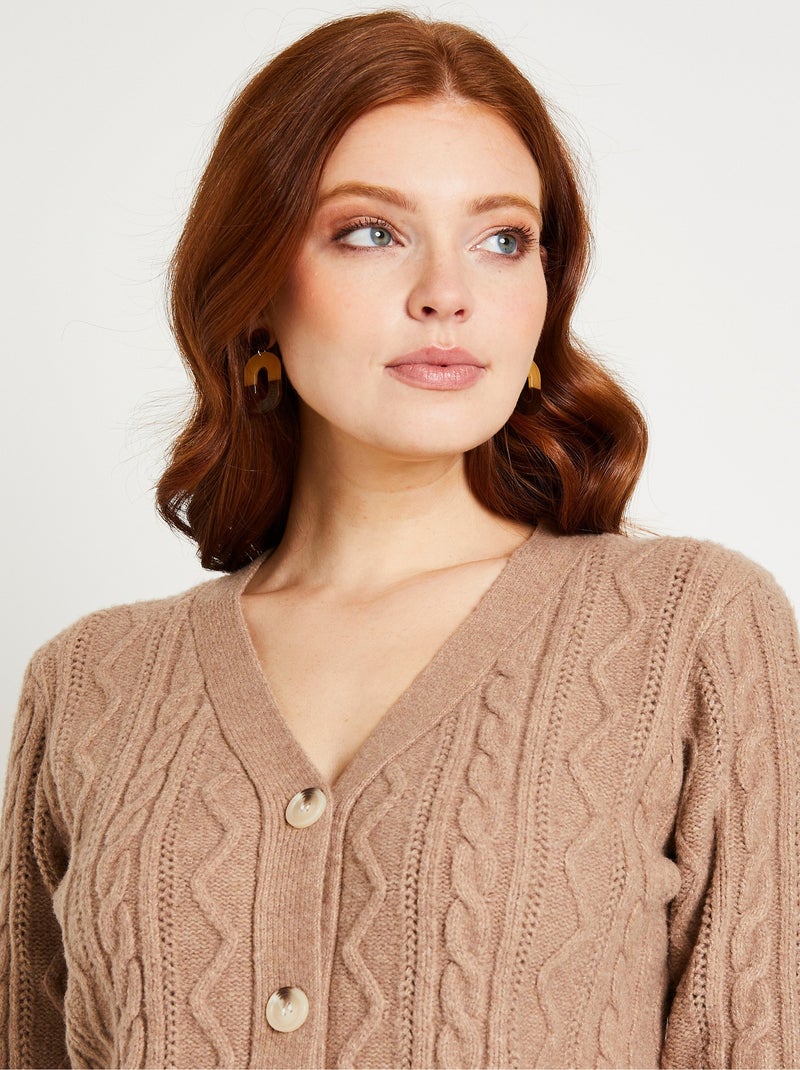 Gilet court boutonné col v maille torsades - afibel Taupe - Kiabi