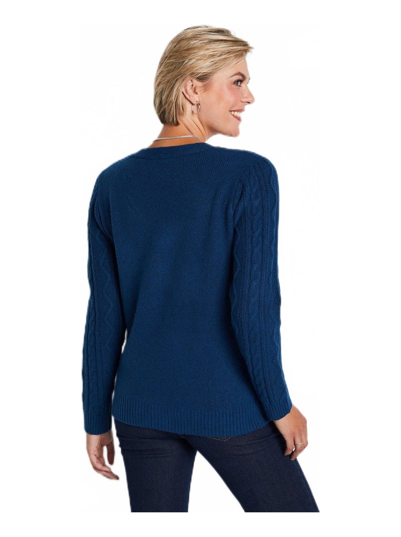 Gilet court boutonné col V maille torsades Bleu canard - Kiabi