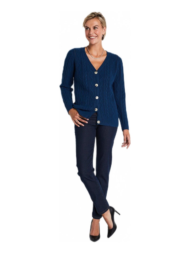 Gilet court boutonné col V maille torsades Bleu canard - Kiabi
