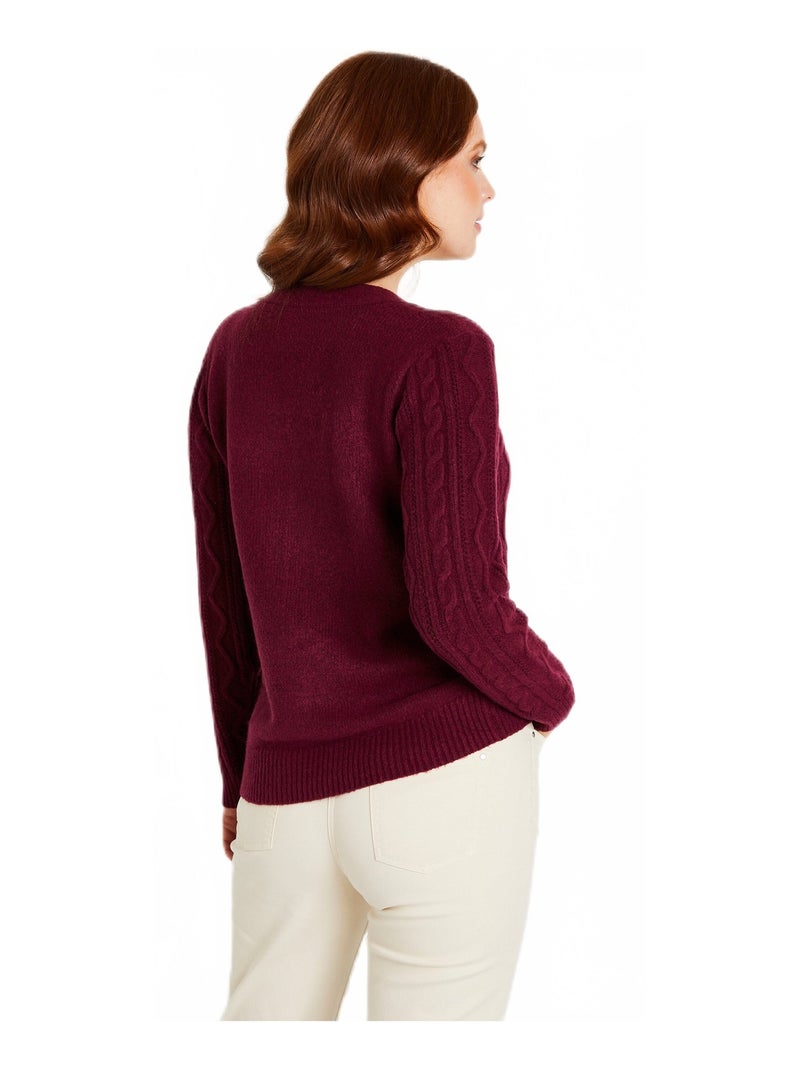 Gilet court boutonné col V maille torsades Violet prune - Kiabi