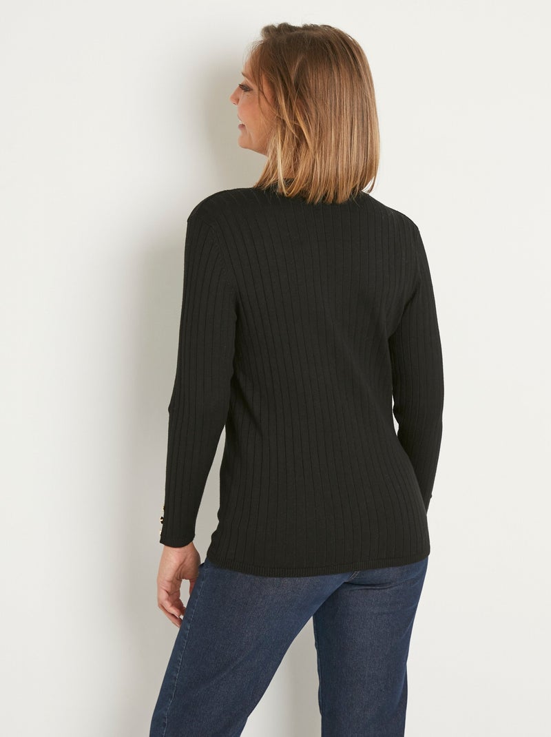 Gilet court boutonné côtelé col V côtes plates Noir - Kiabi